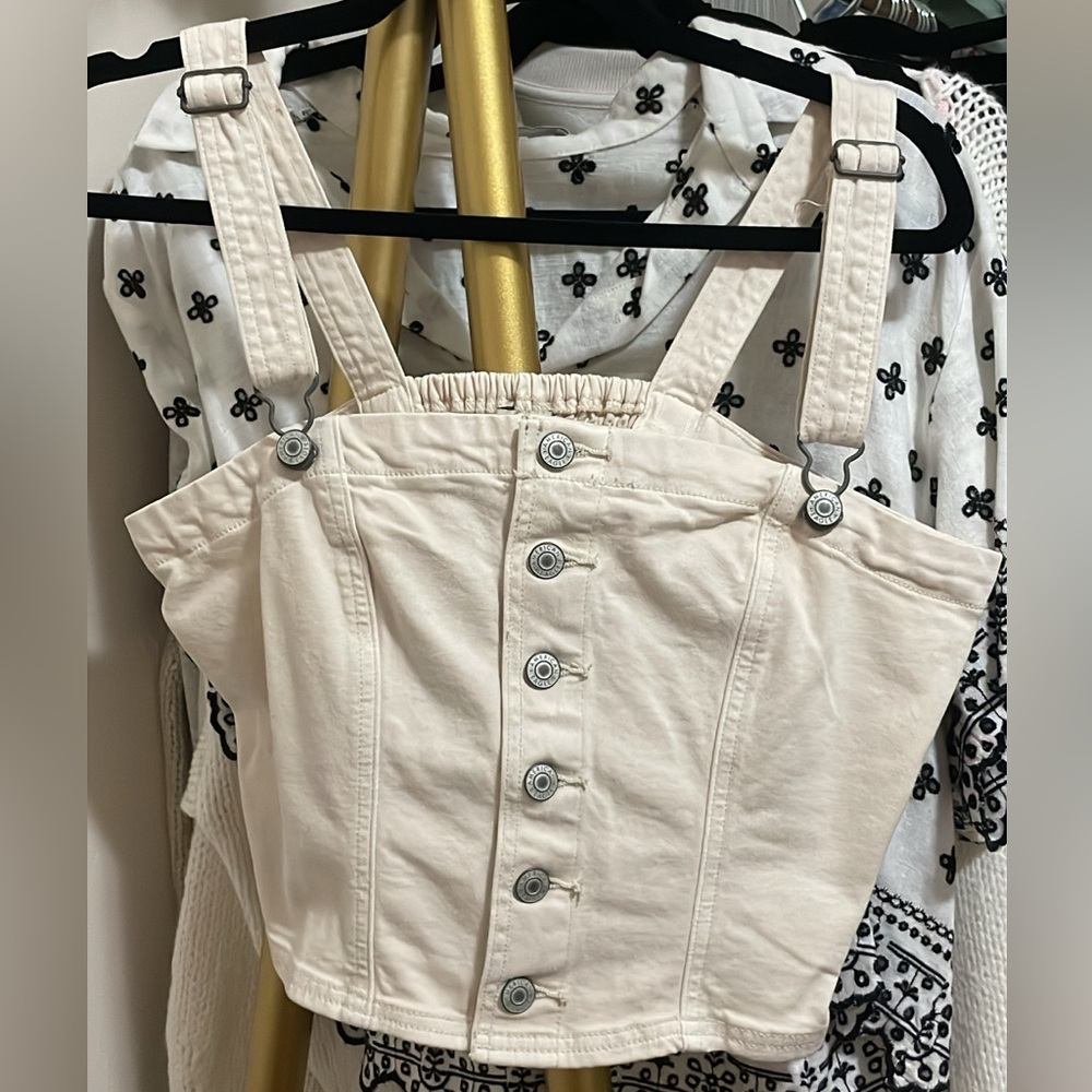 American Eagle Outfitters Light Cream Smocked Top